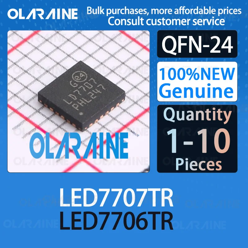 

1/5/10Pcs Original LED7707TR LED7706TR QFN-24 LED Lighting Drivers Output current 85mA Operating frequency 250kHz to 1MHz icchip