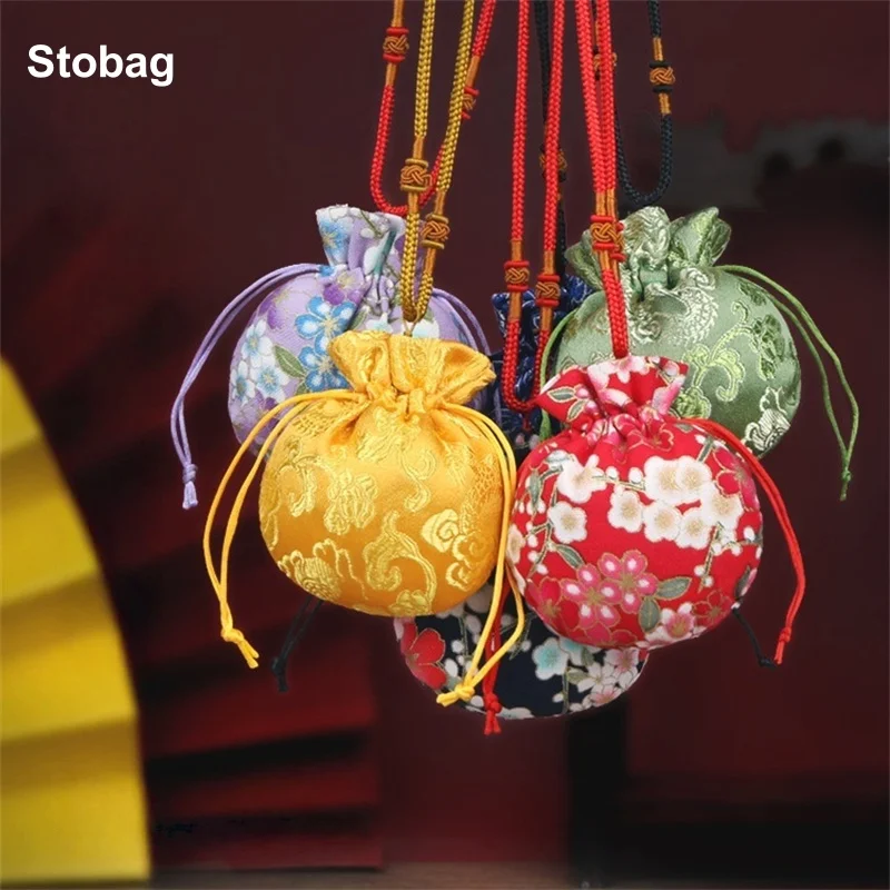 

StoBag 50pcs Wholesale Chinese Small Drawstring Bag Silk Cotton Hanging Gift Jewelry Package Storage Reusable Pouch Decoration