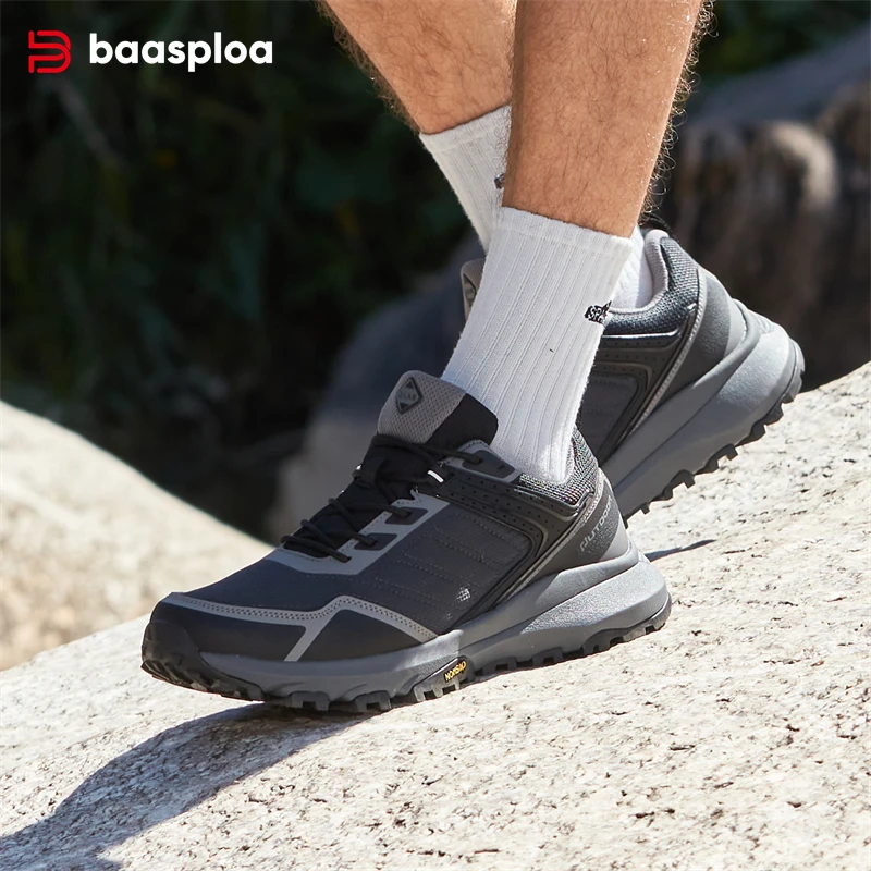 Baasploa New Men Hiking Shoes Casual Lightweight Lace-Up Walking Shoes Male Outdoor Camping Resistant Non Slip Sneakers