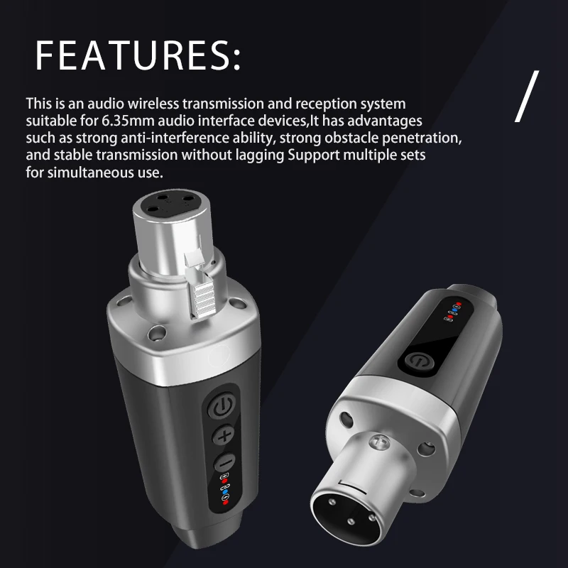 

2.4g XLR wireless microphone system, which can be converted into a dynamic microphone and a 5V condenser microphone transceiver