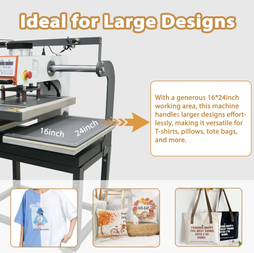 Große 16x24 pneumatische verschiebbare Dual Platen Heat Press Machine – Sublimation Blank Commercial Auto Heat Press T-Shirt für DTF