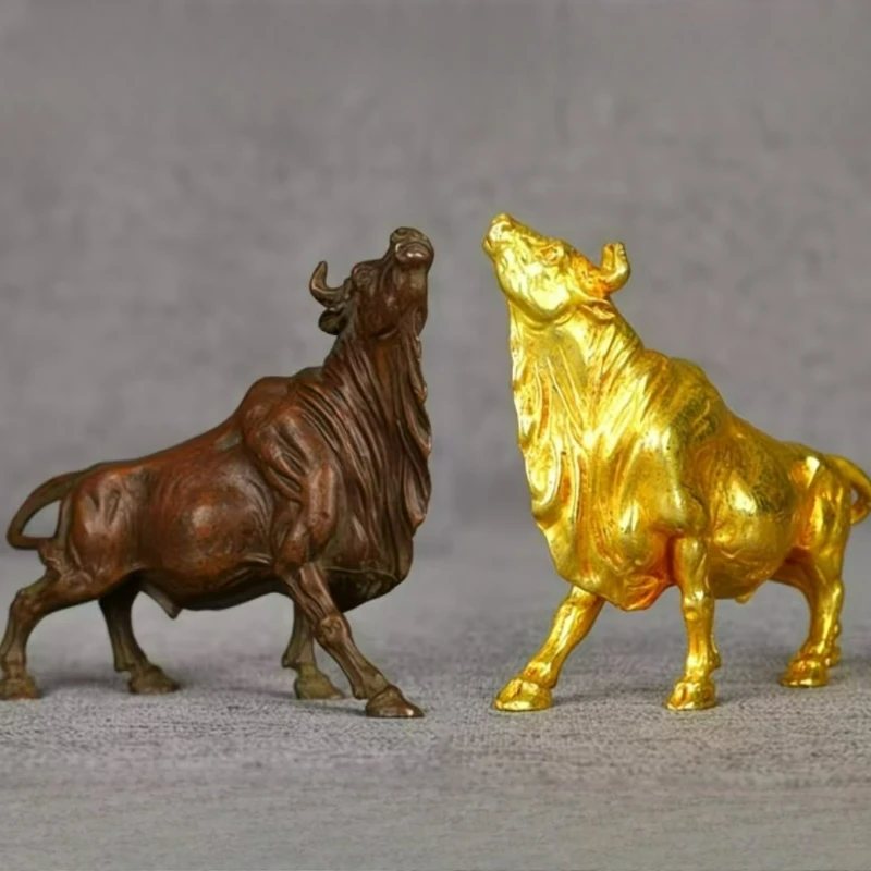 Antique Bronze Carved Zodiac Ox Desktop Ornaments Retro Home Furnishings Statues Sculptures Crafts