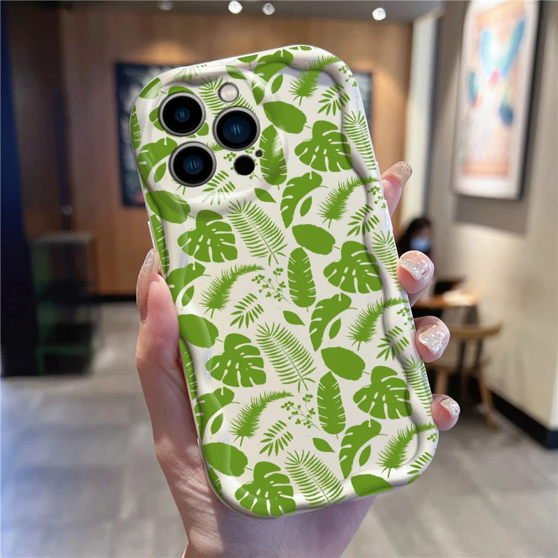 Leaf Plant Cactus Art Design For Apple iPhone 15 14 13 12 11 XS XR X Pro Max Plus Wave Oil TPU Phone Case