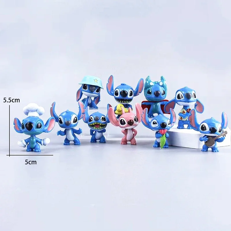 10pcs Anime Figures Stitch Doll Cartoon Stitch Toys Ornaments Micro Landscape Cake Decoration Model Pvc Figure Kid Birthday Gift