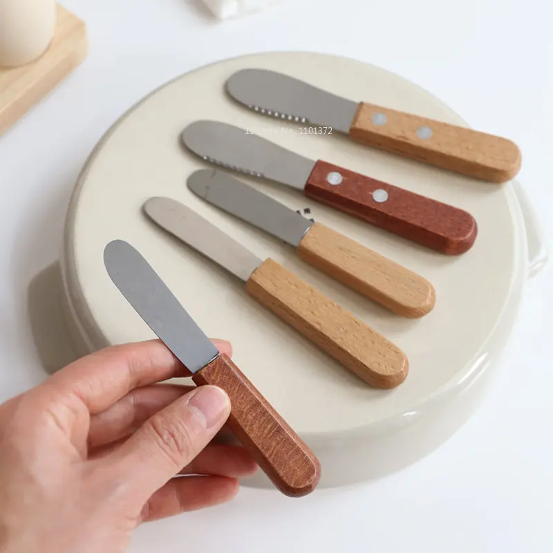 Stainless Steel Wooden Handle Butter Knife Smear Butter Knife Western Food Jam Spatula Cheese Cream Knife Bread Slicer Knife