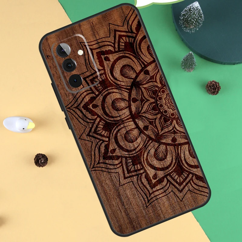 Mandala Floral Wood Case For Samsung Galaxy A32 A52 A12 A14 A34 A54 A51 A71 A15 A25 A35 A55 A53 A33 A13 Cover