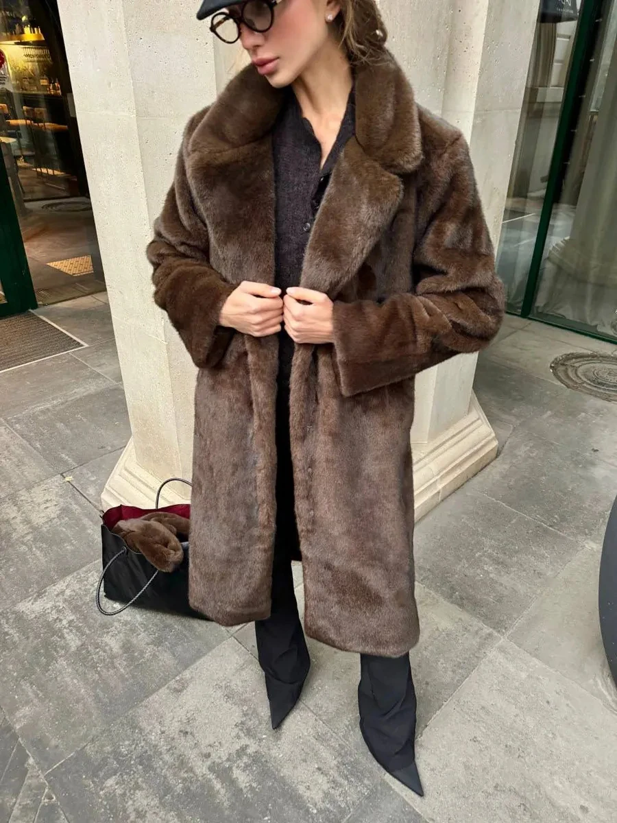 2026 Women's Long Winter Faux Mink Fur Coat Eco-Friendly Thick Warm Faux Suede Lining Stain-Resistant Outerwear