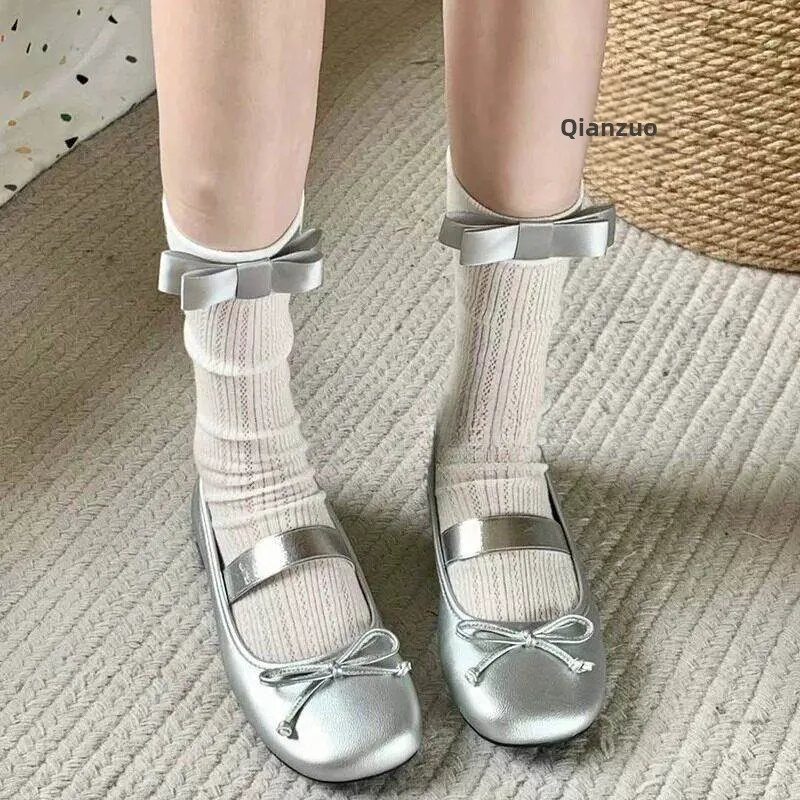 Sweet  Knot Short Cotton Mesh Socks Women's New Style Summer Thin Ballet Wind Matching Small Leather Shoes Leggings
