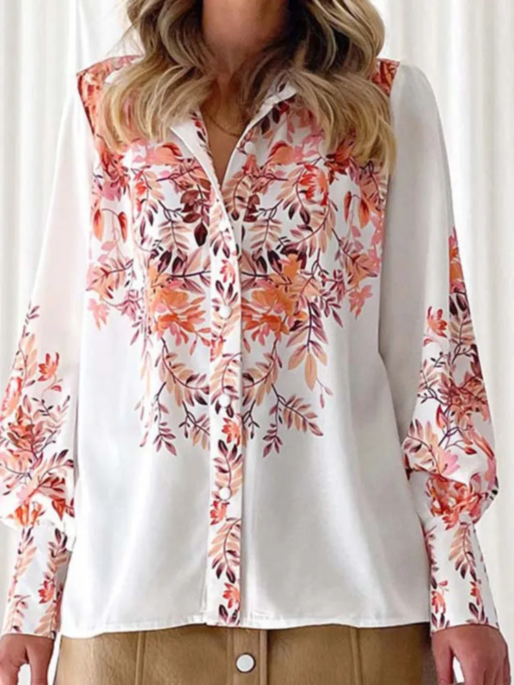 

Fashion Floral Print Shirt For Women Casual Long Sleeve Turn-down Collar Button Shirts Tops Lady Casual Holiday Women's Clothing