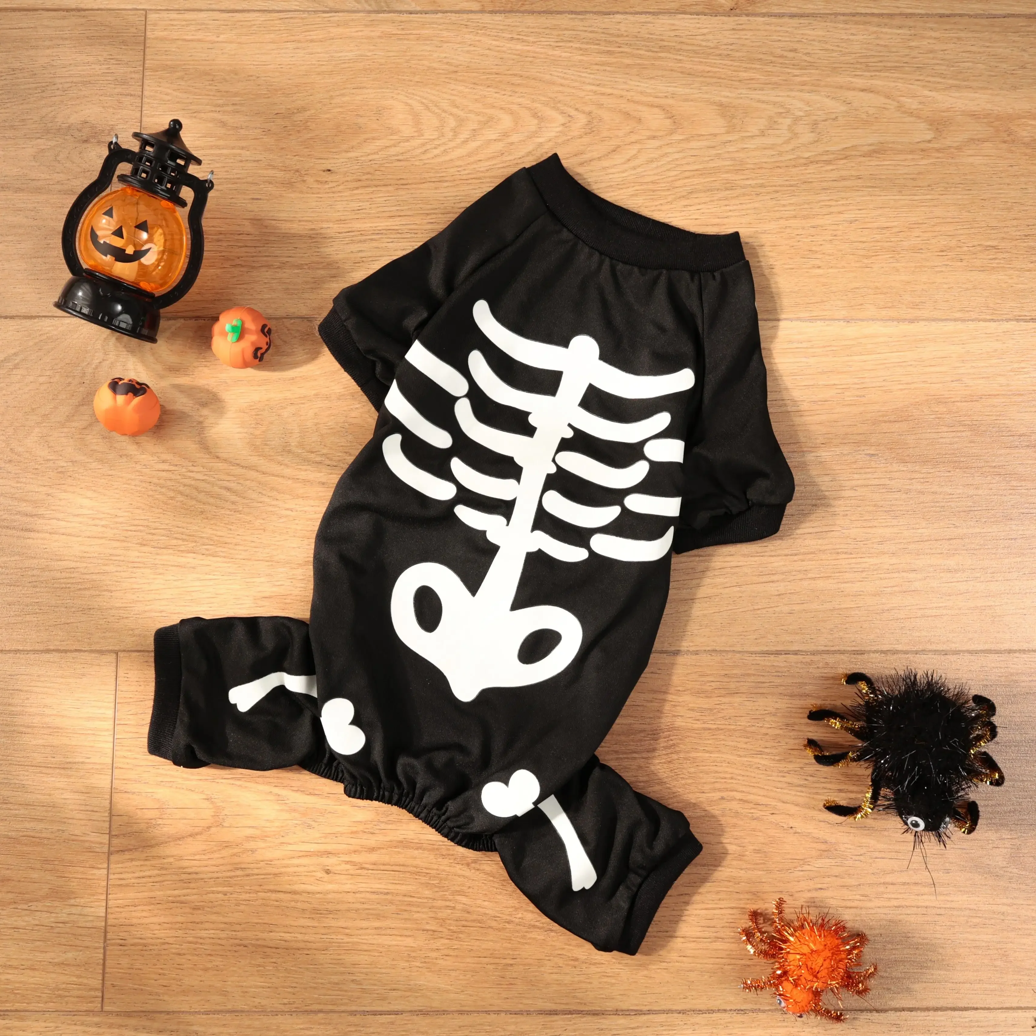 New Fun Dog Skeleton Halloween Costume Pet Lace Hair Proof Dress Dog Clothes Gift