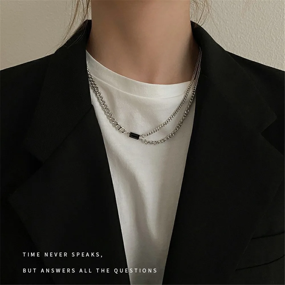Punk Black Crystal Pendant Necklace for Women Men 2023 Trendy Personality Stainless steel Chain Necklace Goth Emo Grunge Jewelry
