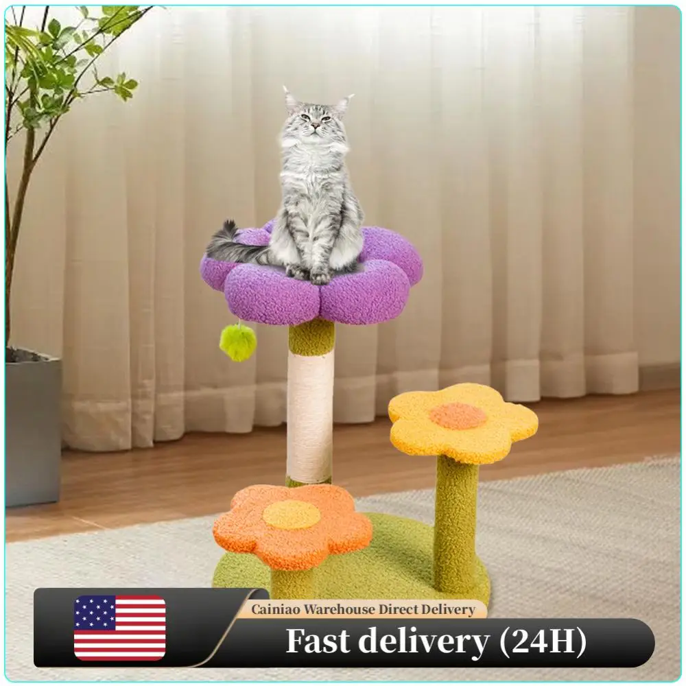 

Flower Cat Tree Tower Cat Climbing Frame Sisal Wrapped Interactive Cat Tower Multi-Function 3 Layer for Playtime and Relaxation