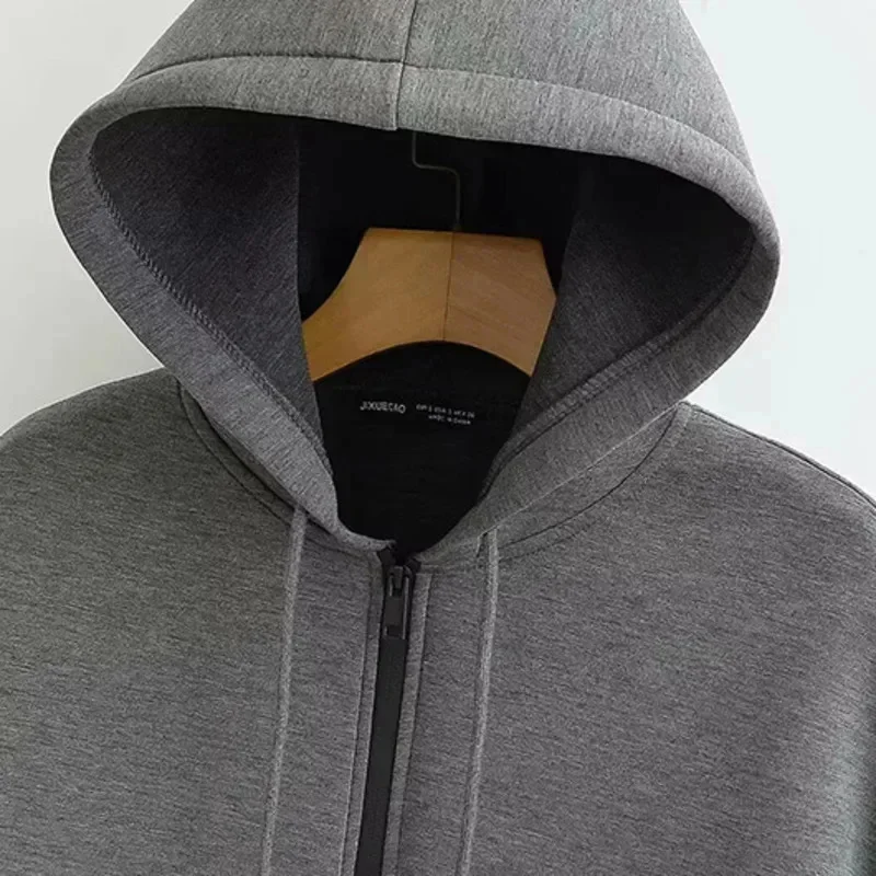 Women Fashion Casual Zipper Hoodie Jackets 2025 Spring Vintage Street Solid Long Sleeve Pockets Loose Outerwear Top Casual Coats