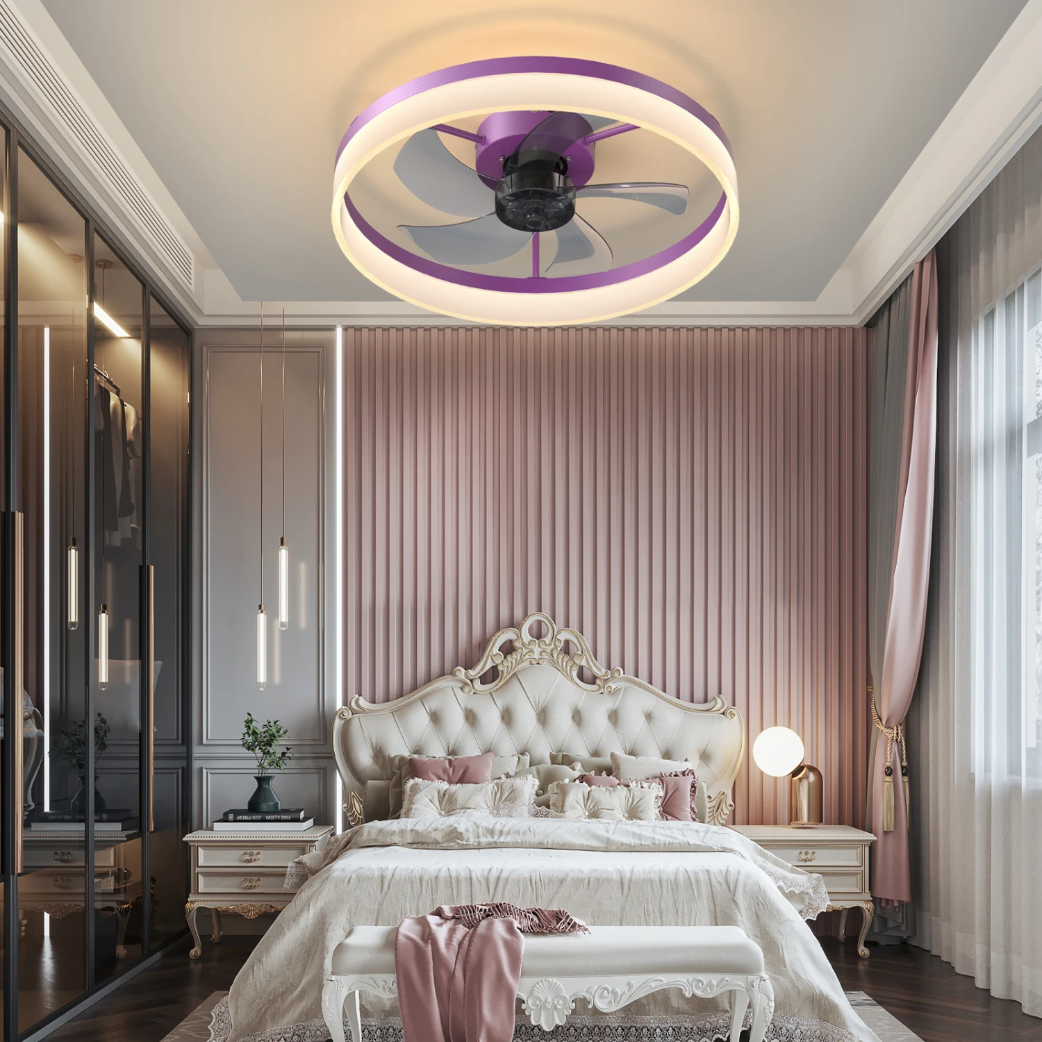 

Modern Purple Ceiling Fan with Dimmable LED Lights