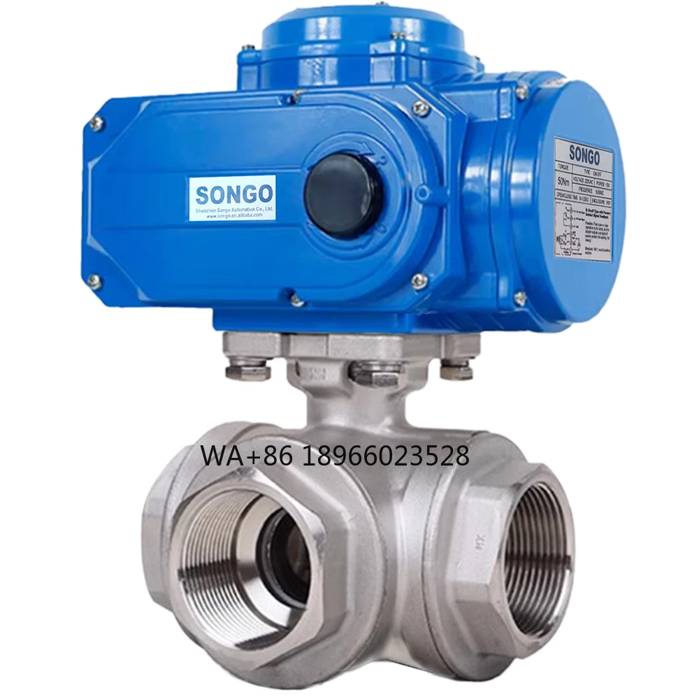 CF8M 1000 WOG DN80 3 Inch Motorized 3 Way  12V 24V Female Threaded Stainless Steel Electric Actuator Ball Valve