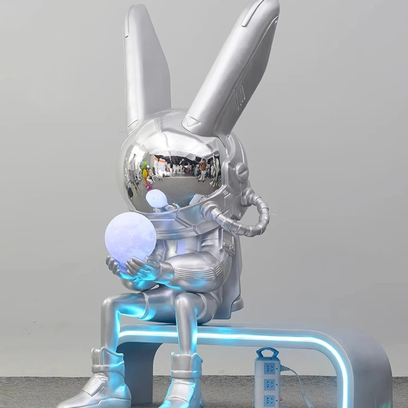 

Cartoon Tide Brand Moonlight Rabbit Ornament Sculpture Hotel Clubhouse Ktv Landing Large Ornament Ornament
