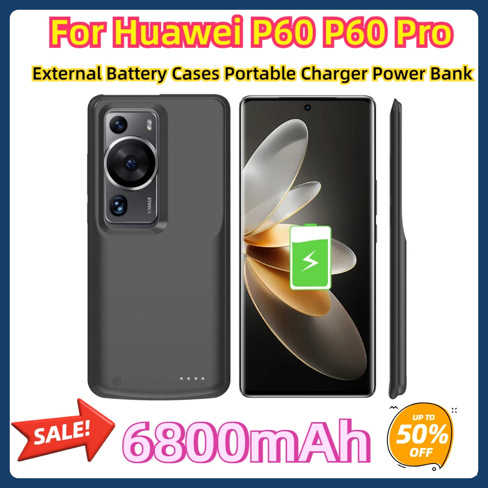 

For Huawei P60 Pro External Battery Cases Portable Charger Power Bank Cover for Huawei P60 Power Case 6800mAh Powerbank Cover