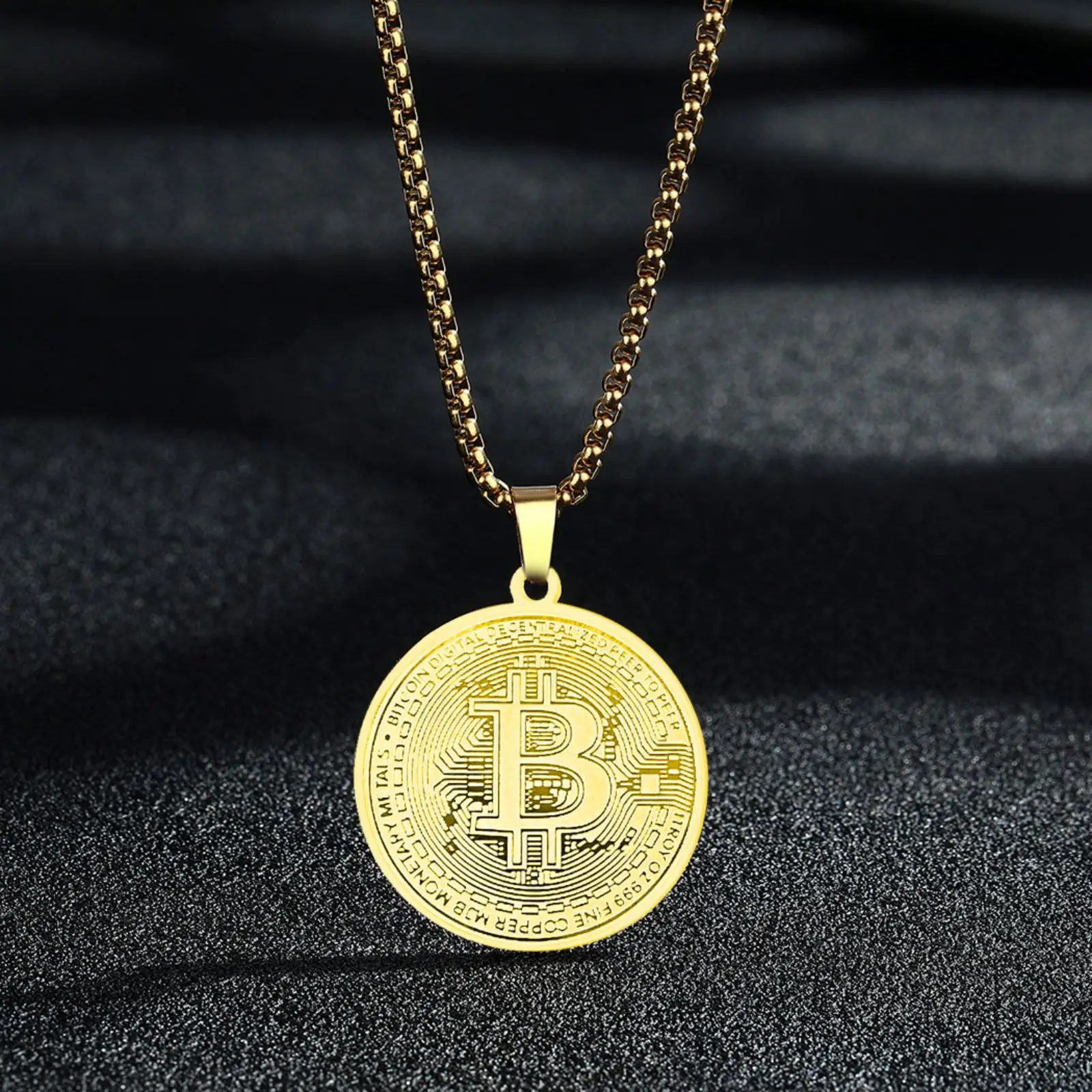 Bitcoin-Münzanhänger Halskette aus Edelstahl, Runde Medaille, Modisches Souvenir-Schmuckstück, Geschenk für Männer und Frauen – Detail 4