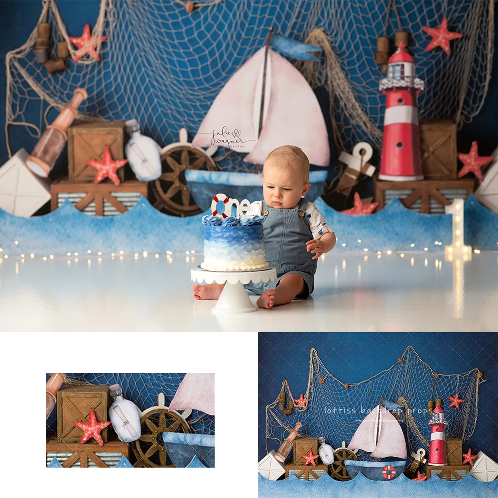 

Summer Boats Sea Backdrops Kids Baby Birthday Cake Smash Photocall Decors Child Adult Photocall Undersea Ship Backgrounds