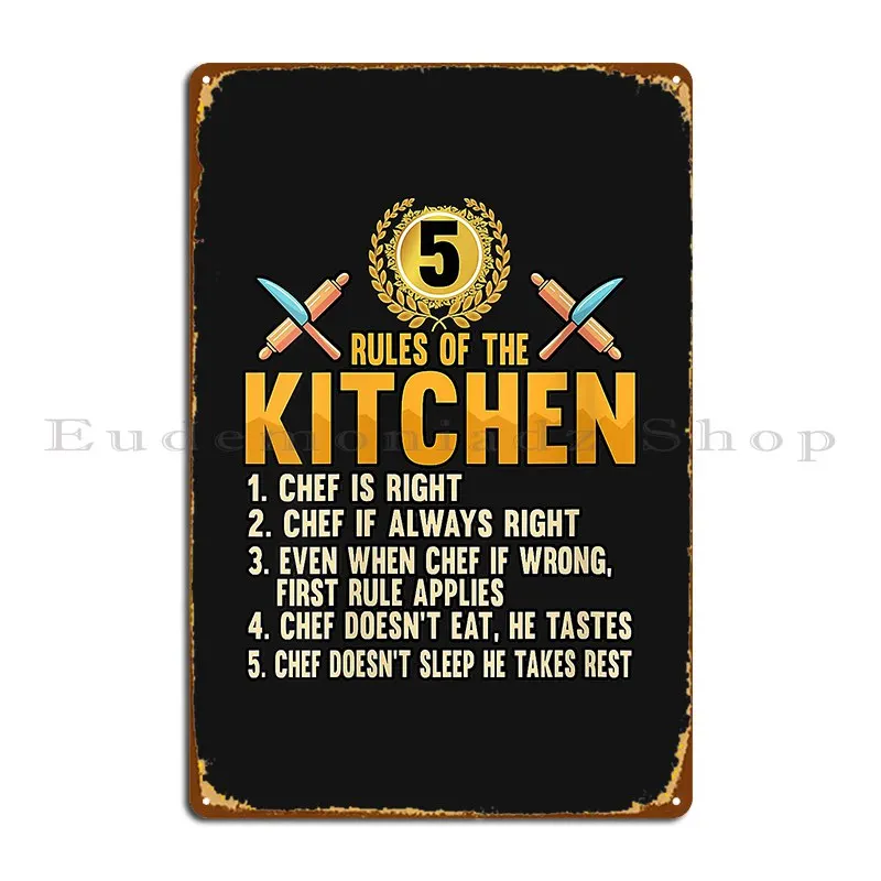 Womens Funny Chef Rules Of The Kitchen Baker Cook Knife V Neck Metal Sign Create Wall Cave Living Room Tin Sign Poster