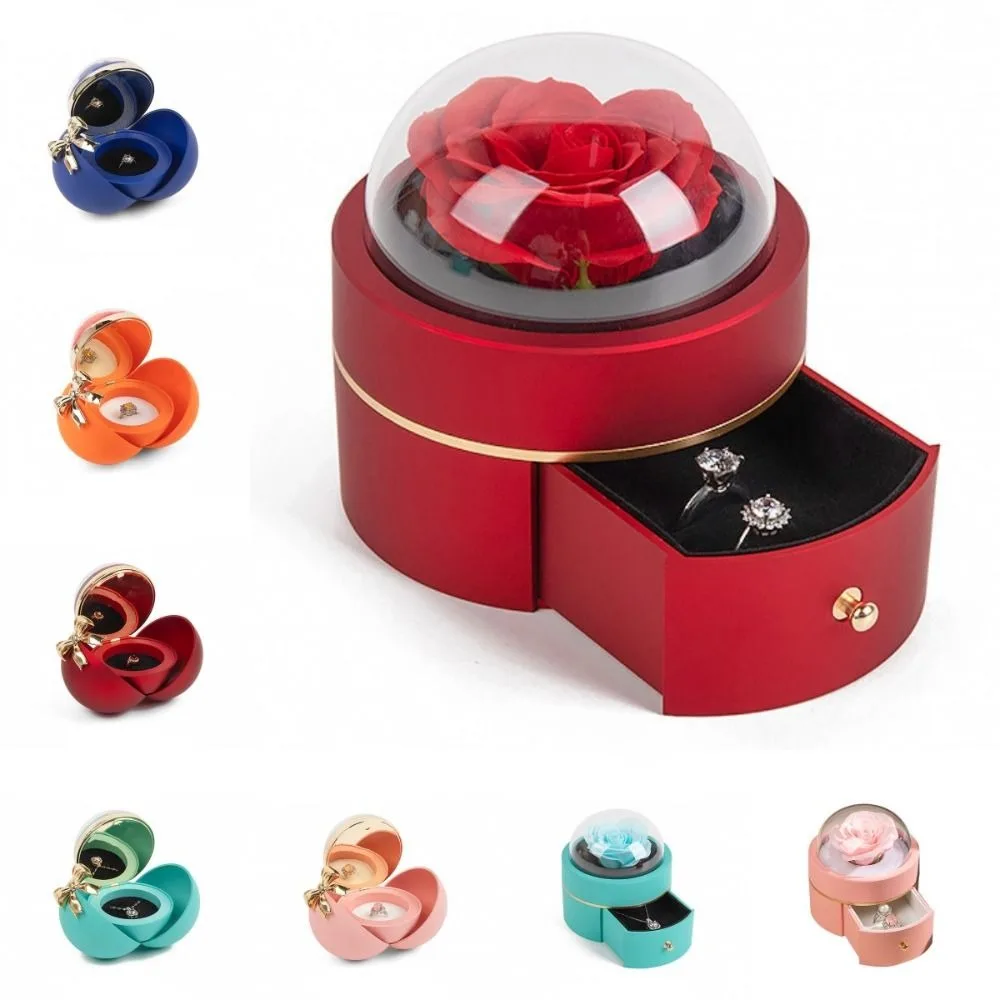 Eternal Rose Magnetic Bow Jewelry Box Engagement Ring Jewelry Storage Box Wedding Ring Case Organizer Ring Display