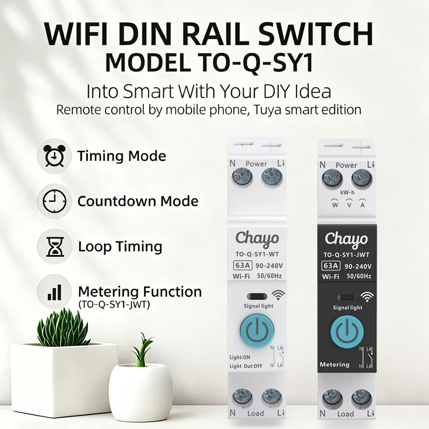 WiFi Smart Circuit Breaker 63A – Touch Control, Tuya APP Remote Operation, DIN Rail Mount, Voice Compatible With Alexa & Google For Home, Office, School