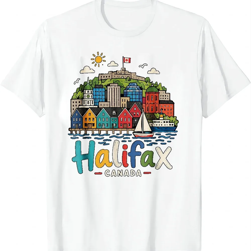 Hand Drawn Halifax Canada Travel Souvenir Landmark Gift T-Shirt Unisex Summer Streetwear Tops Graphic T Shirts Camiseta