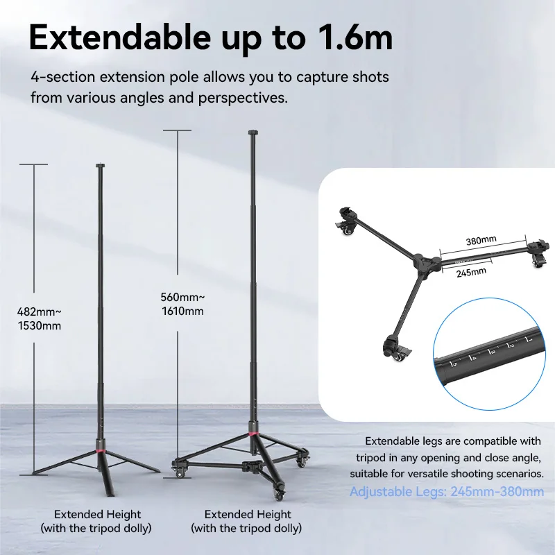 Ulanzi AT-02 Portable Tripod Dolly Kit Quick-moving Tripod Light Stand for Camera Fill Light for Vlog Video Recording