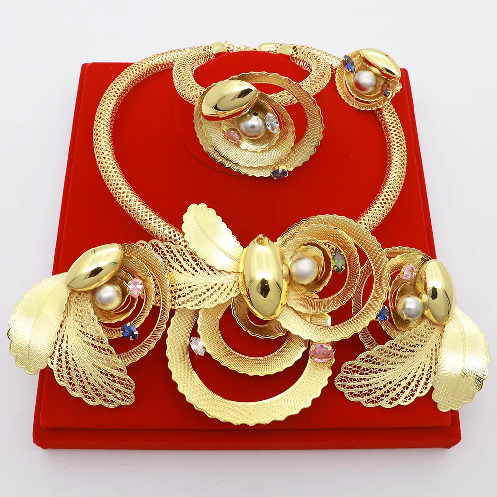 

Dubai Gold Plated Jewelry Sets For Women Brazilian Original Handmade Trend Earrings Rings Wedding Banquet Jewelry Free Shipping