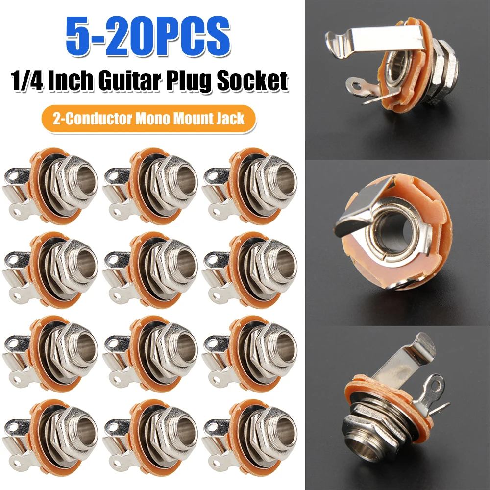 1/4 Inch Guitar Plug Socket Nickel Electric Guitar Output Jack Noise Reduction Guitar Parts Accessories for Electric Guitar Bass