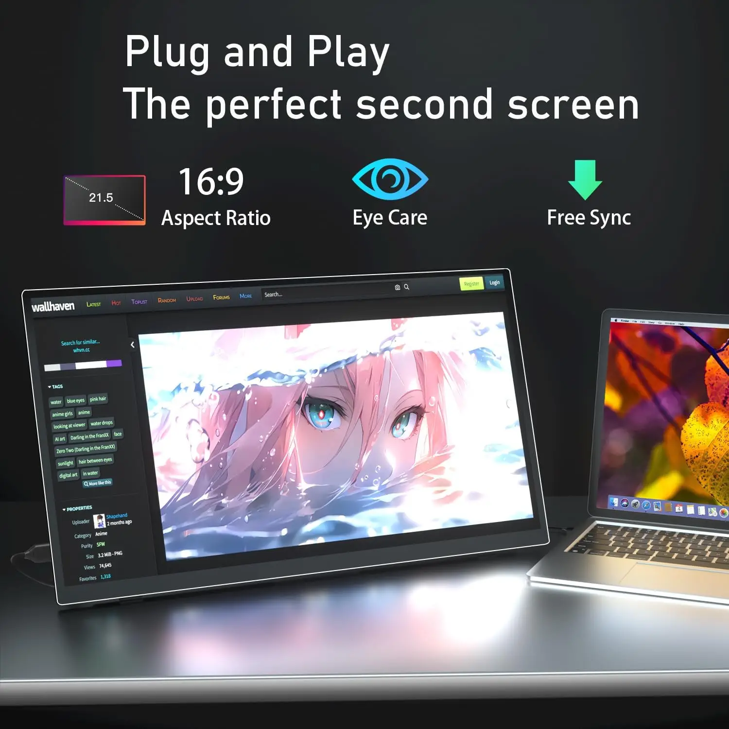 شاشة محمولة 21.5 بوصة 75 هرتز 100% sRGB شاشة ثانية للألعاب للسفر لأجهزة الكمبيوتر المحمول المكتبية مع مكبرات صوت VESA Mout USB HDMI Steamdeck