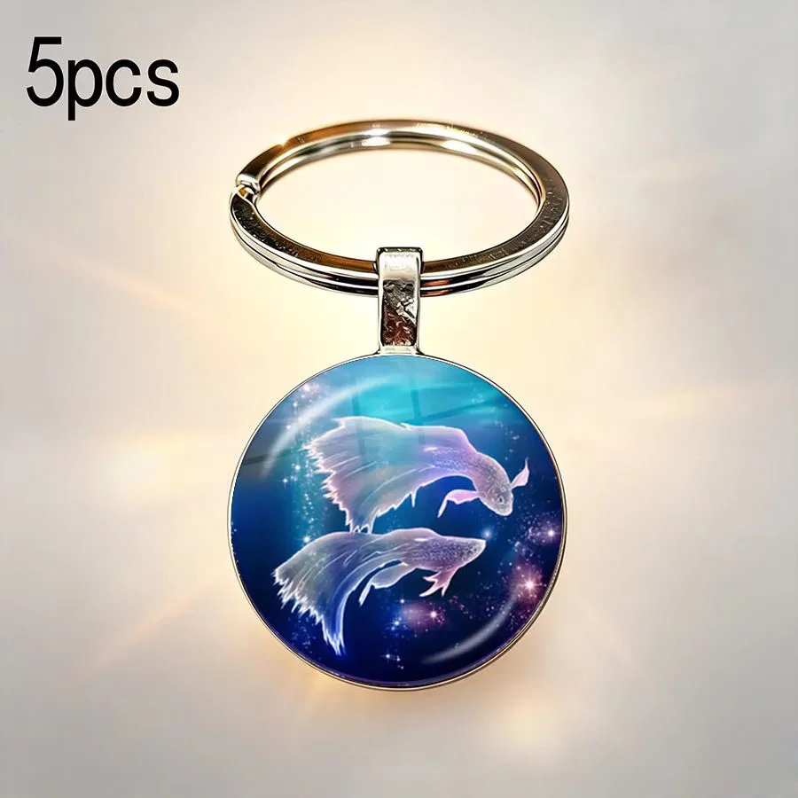 5 porte-clés en métal représentant les motifs des 12 signes du zodiaque, exclusifs aux amis aux éléments galactiques.