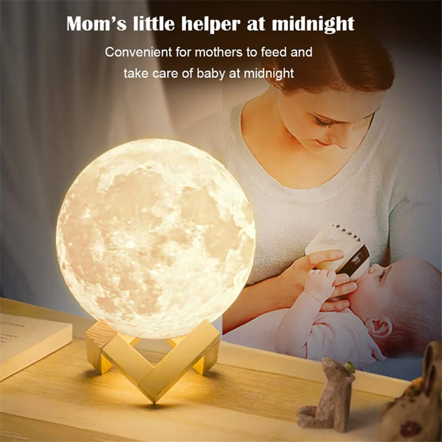

LED Children's Night Light 3D Print Moon Lamp USB Rechargeable Dimmable Christmas Lights Bedroom Decoration Creative Table Lamp