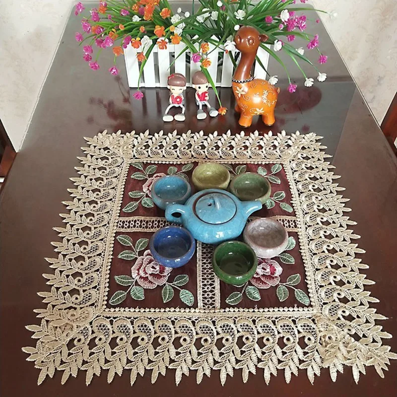 New European Water Soluble Lace Washable Placemat Table Mat Fruit Coaster Insulation Pad Embroidered Tea Tray Set Dust Cloth