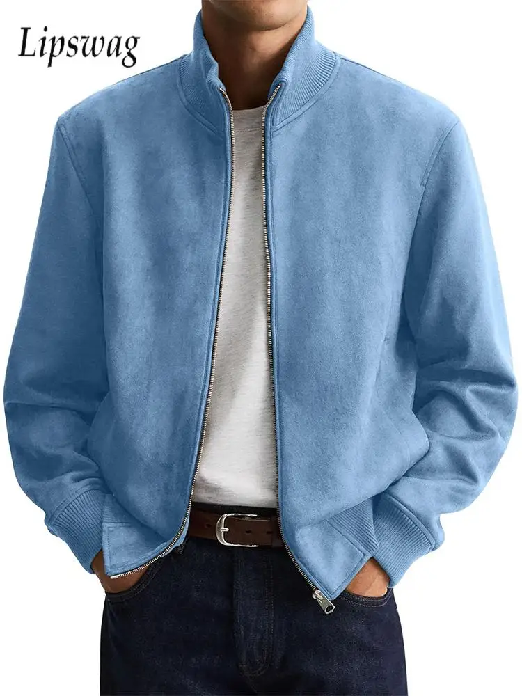 Vintage Zip-up Long Sleeve Outerwear Mens 2026 Fall Winter Casual  Solid Color Jacket Men Fashionable Stand Collar Coats