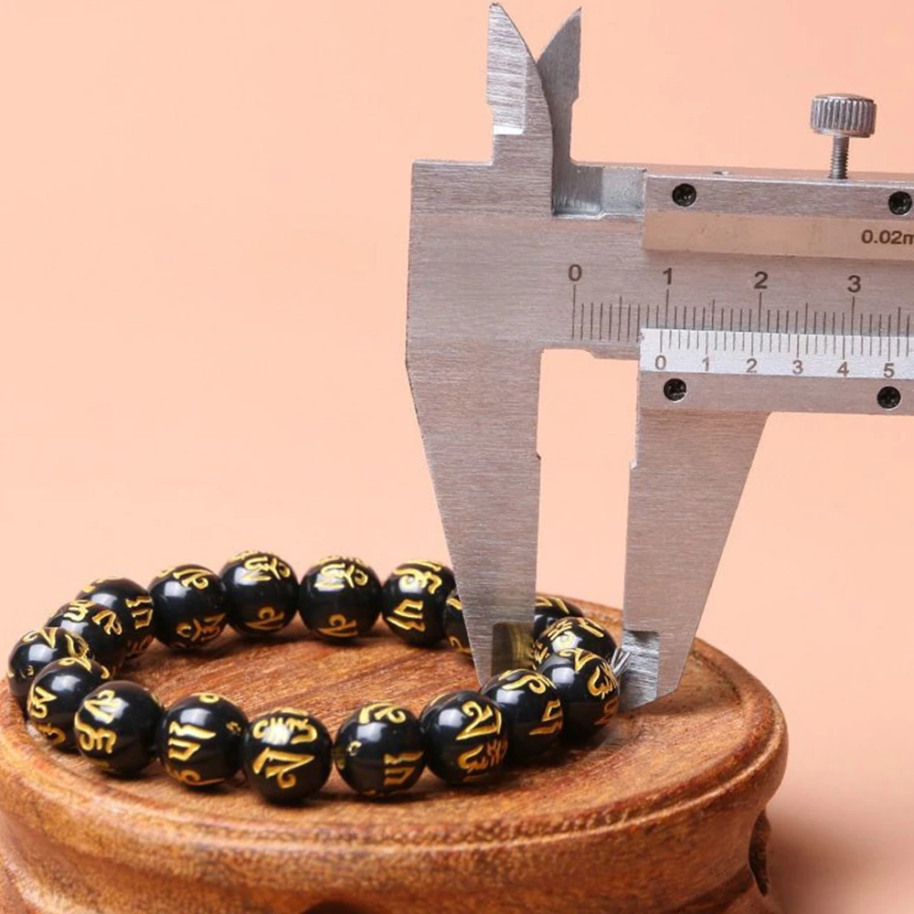 Natural Obsidian Beads Six Character Mantra Bracelet Lucky Wealth Bangle Buddhist Accessories Meditation Blessing Amulet Jewelry