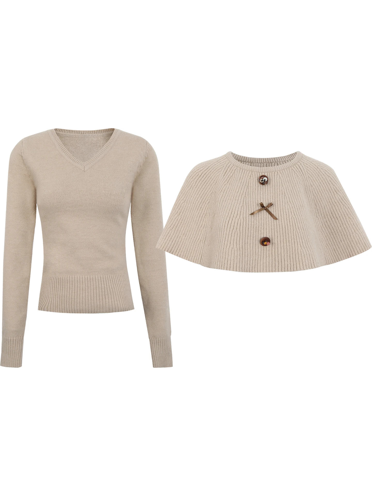 เสื้อสเวตเตอร์สีแดงสำหรับผู้หญิง ฤดูใบไม้ร่วง ฤดูหนาว สไตล์ลำลอง ดีไซน์หรูหรา แขนยาว ชุดสองชิ้นถักนิตติ้ง ทรงหลวม สี