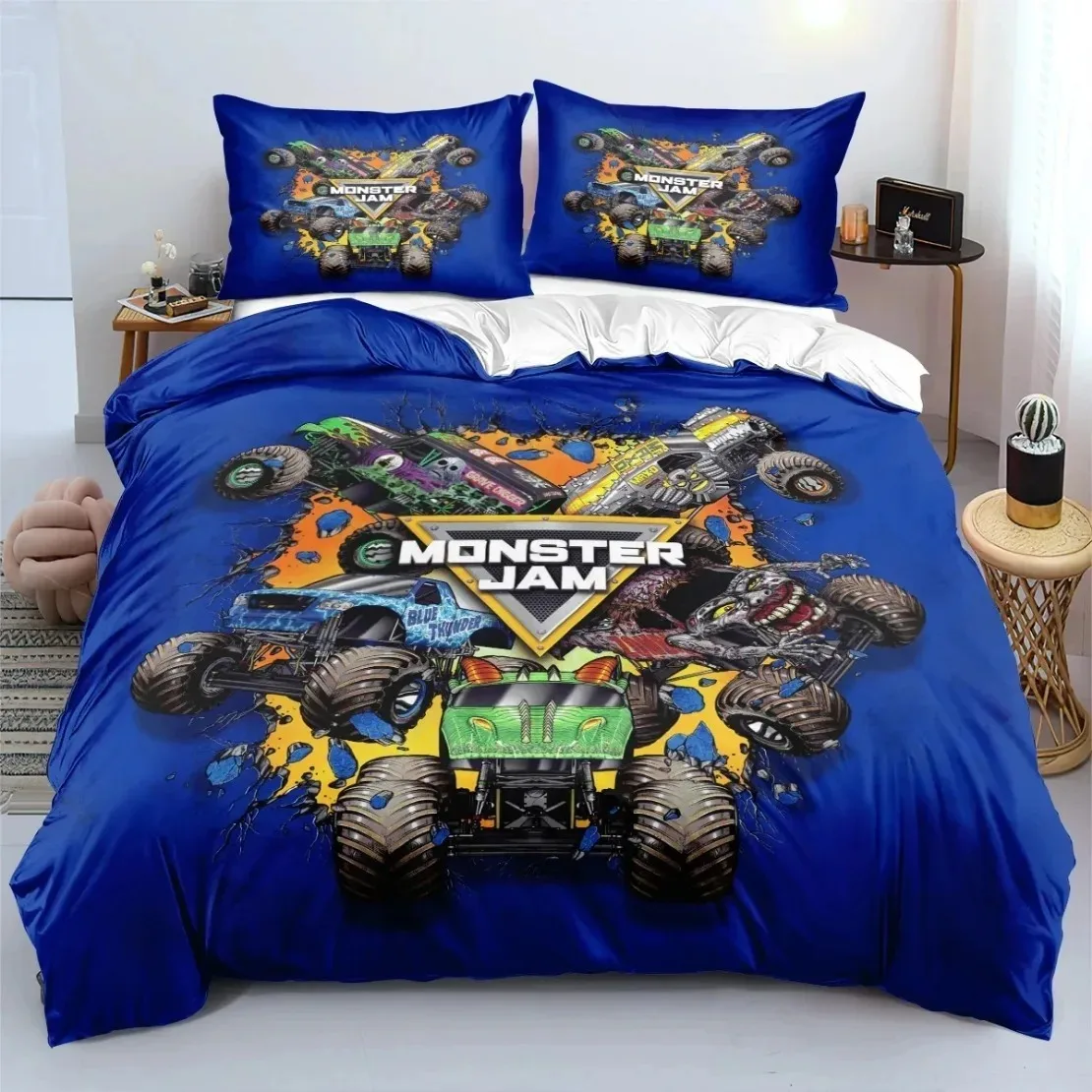 M-Monster Jam Truck Bedding Set 3D Printed M-Monster Duvet Cover Pillowcase Twin Full Queen King Size for Bedroom Decor