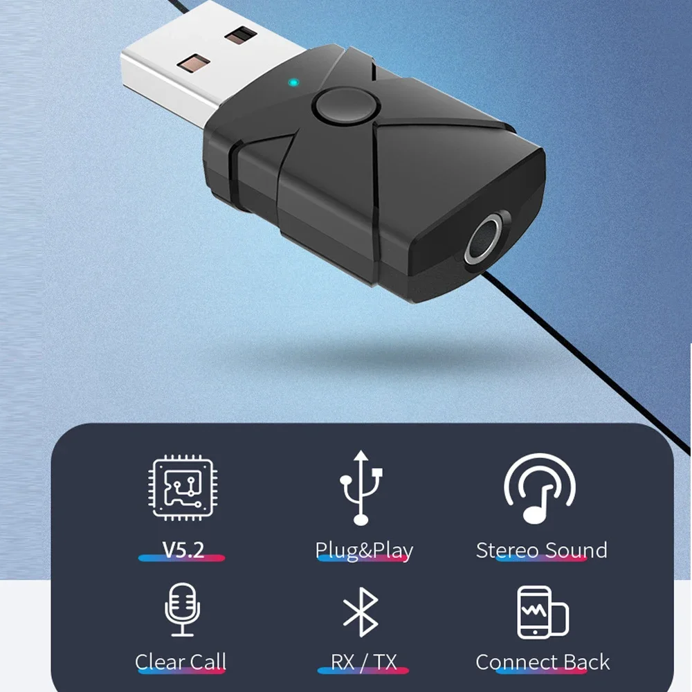 5in1 USB Bluetooth Receiver Transmitter Wireless 5.4 Audio Adapter Sound Card 3.5mm Aux Music for TV Computer PC Car Speaker