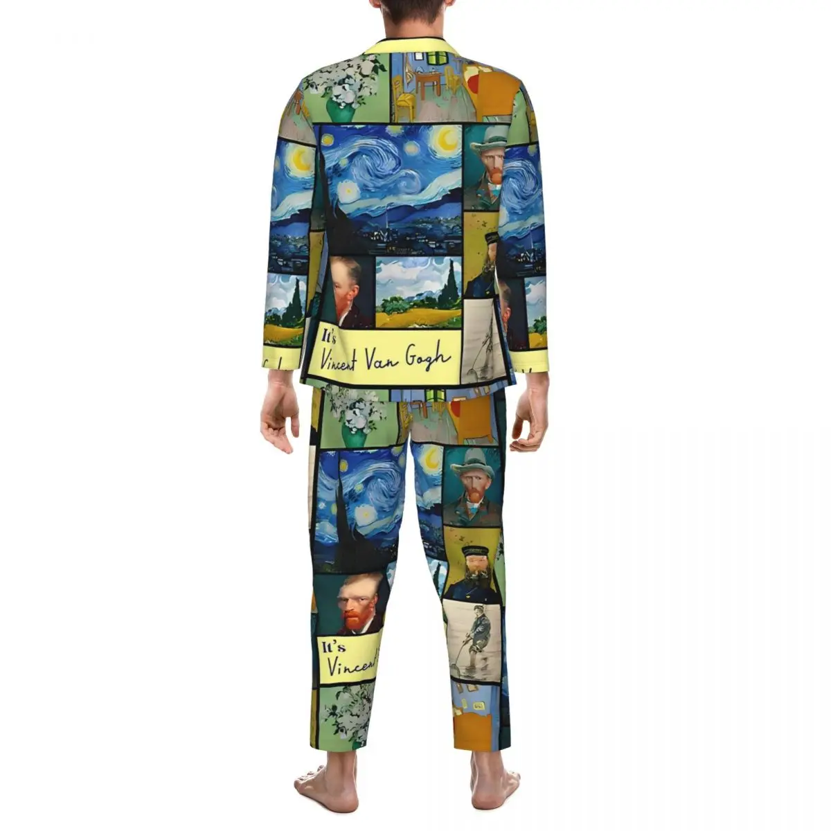 Vincent Van Gogh Collection pyjama ensembles mignon vêtements de nuit homme à manches longues décontracté sommeil deux pièces vêtements de nuit grande taille