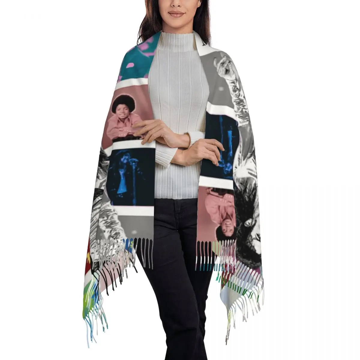 Michael Jackson Dancing Scarf Tassel Scarves for Women Soft Warm Shawls and Wraps Long Fall Winter Shawl Wrap