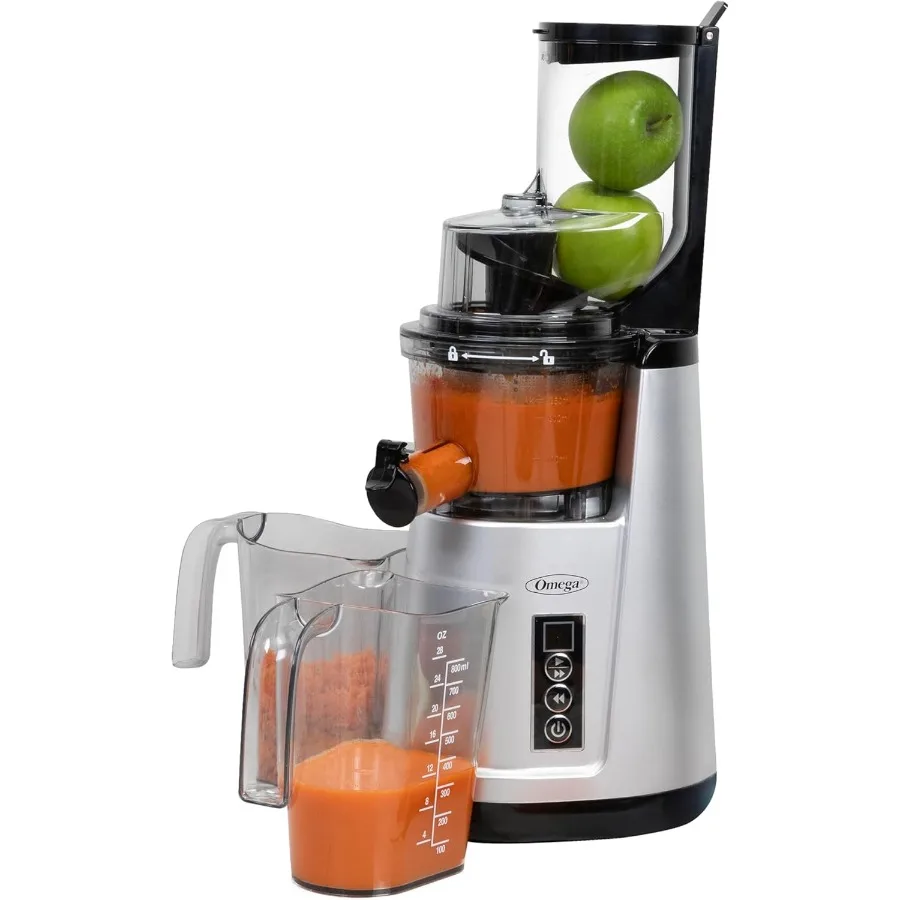 عصارة ضغط بارد عمودية مدمجة مع قادوس 3 بوصة للعصير البطيئ الفعال بسرعتين، تصميم موفر للمساحة، مثالي للمنزل U