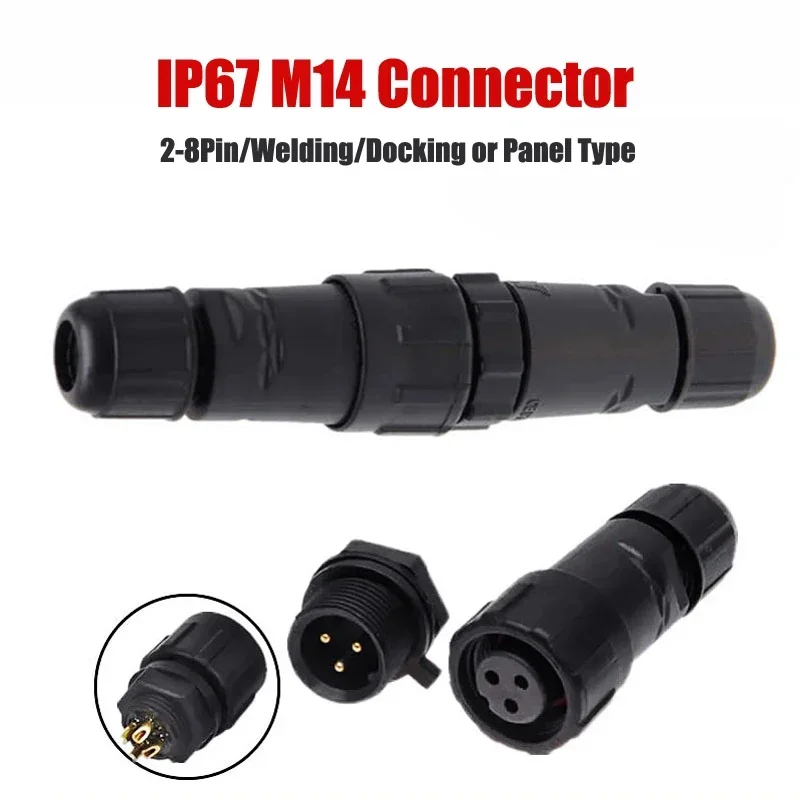 Waterproof M14 Aviation Plug Socket IP67 4-7mm 2 3 4 5 6 7 8 Pin Outdoor LED Cable Connector Welding Male Female Panel Connector