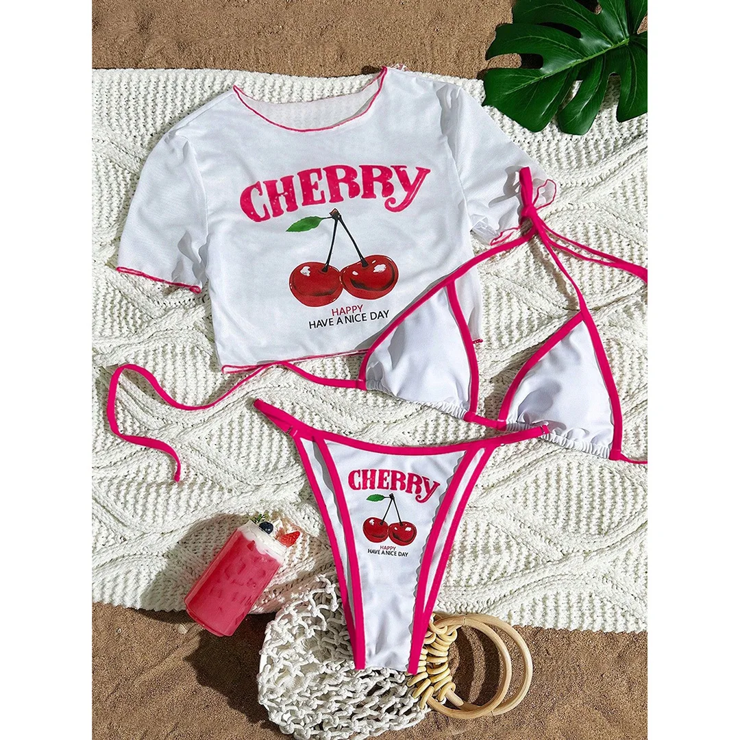 S - XL, 13 Farben, bedrucktes, dreiteiliges Bikini-Set, Bikini mit kurzen Ärmeln, Damen-Badeanzug, Damen-Badebekleidung, Badeanzug, Badebekleidung, Modell V6854G. – Detail 25