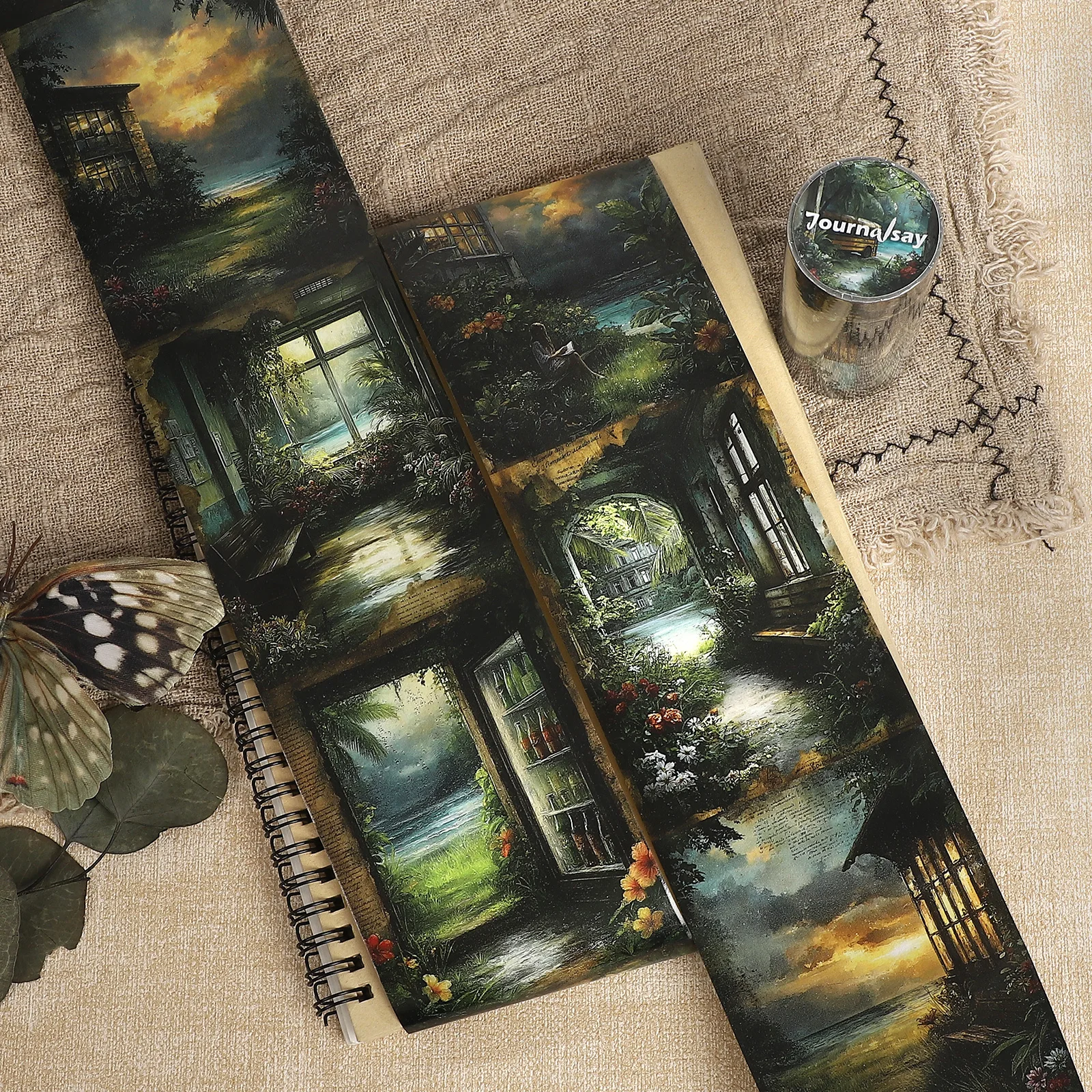 80mm*209cm Vintage Lakeside Plant Tree Landscape Washi Tape Creative DIY Journal Material Collage Scrapbooking Stationery