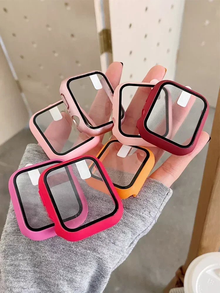 زجاج + حافظة لساعة أبل 44 مللي متر 40 مللي متر 41 مللي متر 38 مللي متر 42 مللي متر 45 مللي متر 46 مللي متر واقي للشاشة الغطاء الواقي ساعة أبل 10 8 7 9 6 SE 5 4 3