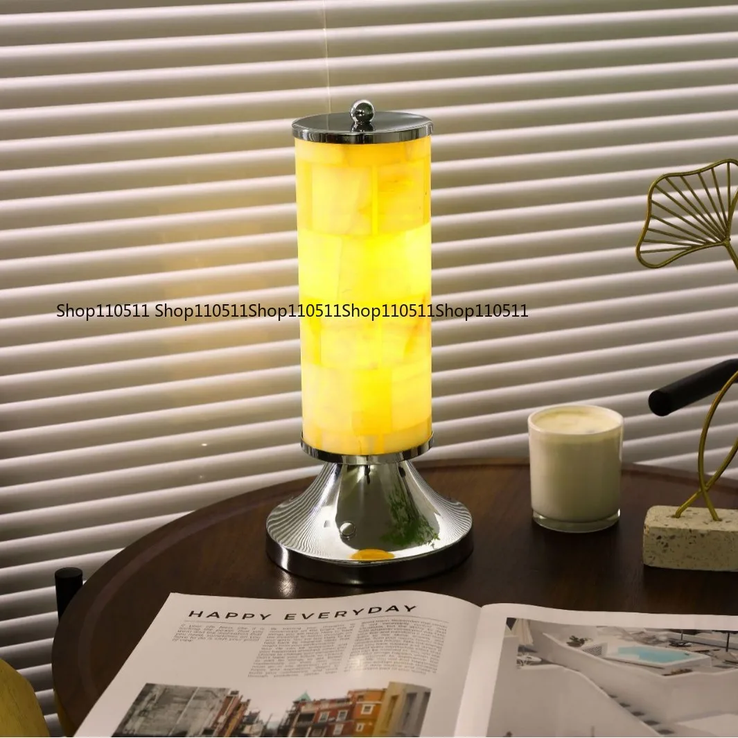 Light luxury modern natural marble portable charging three-color adjustment LED lamp bedside table advanced desk lamp