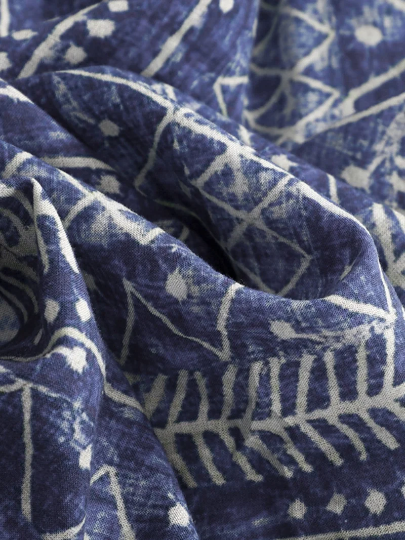 

Retro Print Cotton Linen Wide Leg Pants Thin Large Size Women's Elastic Waist Versatile Linen Casual Straight Nine Points Pants