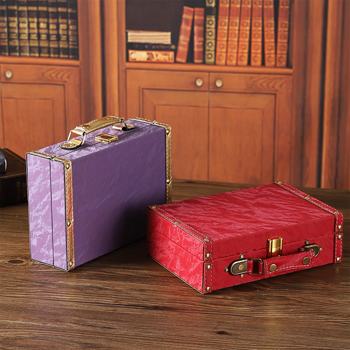 

Wooden Storage Box Decorative Wood Chest, Vintage Suitcase Keepsakes Chest for Organize Clothing, Books, Miscellaneous Items