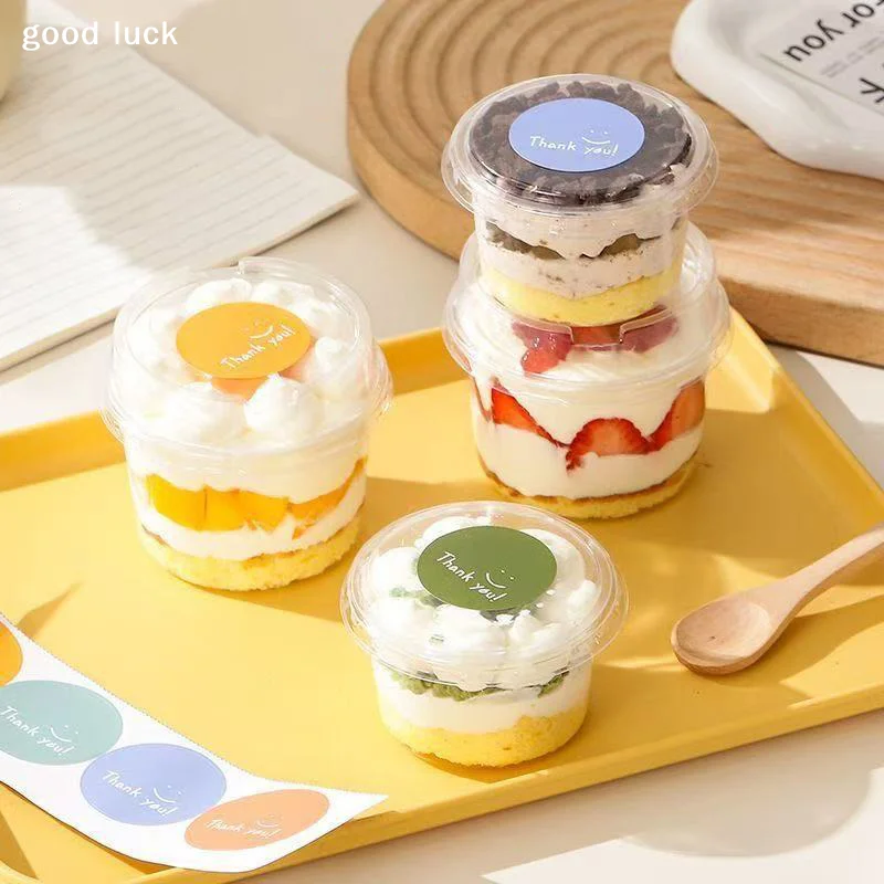 50/100Pcs Dessert Cup With Lid Transparent Cheesecake Containe Ice Cream Salad PET Cup With Cover Disposable Round Cake Cup